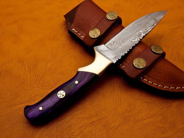 "Handmade Damascus Steel Knife with Purple Handle". - Image 4