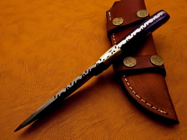 "Handmade Damascus Steel Knife with Purple Handle". - Image 3