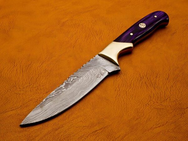 "Handmade Damascus Steel Knife with Purple Handle". - Image 2