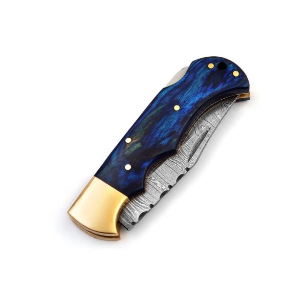 "Dragon's Claw: Handcrafted Damascus Steel Knife with Blue Wood Handle" - Image 5