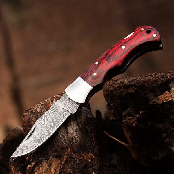 Redwood Handle Damascus Hunting Knife - Image 2