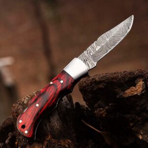 Redwood Handle Damascus Hunting Knife