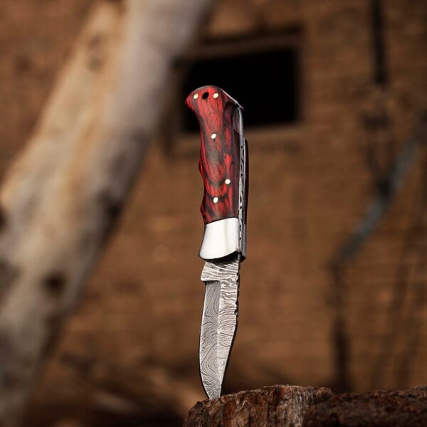 Redwood Handle Damascus Hunting Knife - Image 5