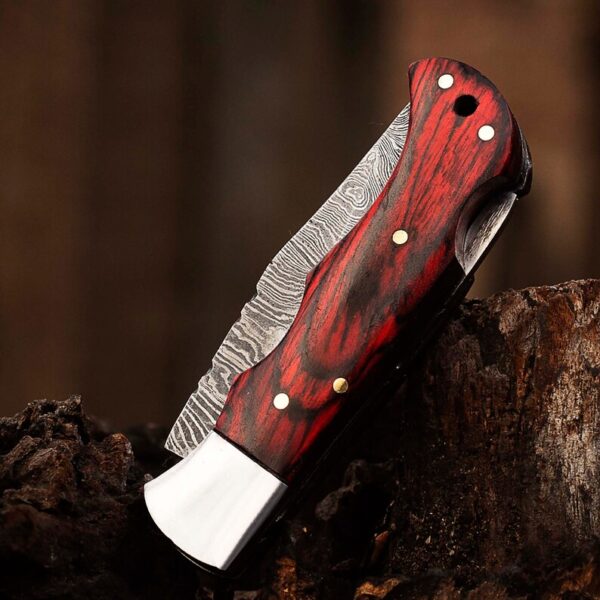 Redwood Handle Damascus Hunting Knife - Image 4