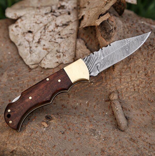 Damascus Folding Pocket Knife - Image 2