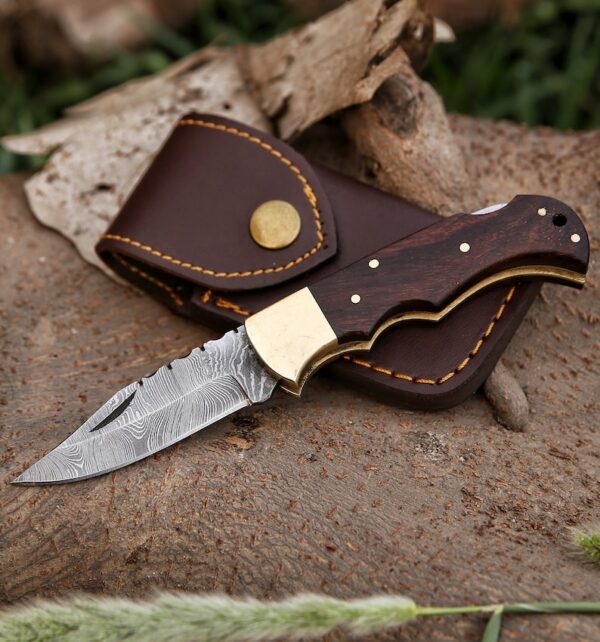 Damascus Folding Pocket Knife - Image 4