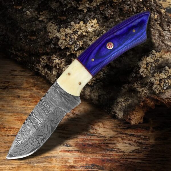 Hunting Knife – Bone & Blue Resin Handle - Image 3